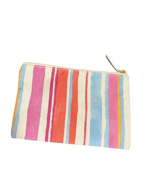 Estee Lauder Striped Tote Bag Matching Pouch Set Multicolor Coral Handles NWOT thumbnail 5
