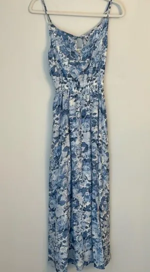 Abercrombie NWT Blue Floral Flowy Crinkle Maxi Dress thumbnail 4