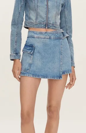 MNG Mango Cotton Denim Belted Cargo Mini Skort Skirt Women’s Size Medium thumbnail 1