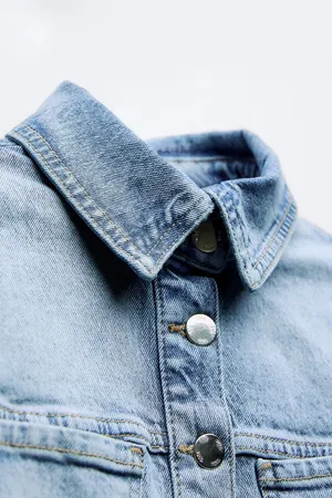 ZARA Dress mini denim jeans button up collar casual short sleeve thumbnail 7