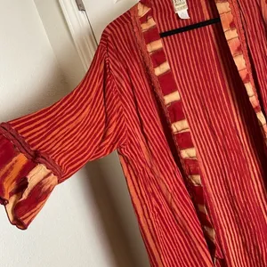 Freestyle Boho Red Striped Kimono Cardigan Open Front Duster Size 1X thumbnail 6