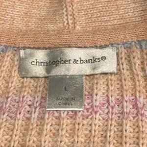 Christopher & Banks Cardigan‎ Large L Button Sweater Pastel Stripes Pink Blue thumbnail 4