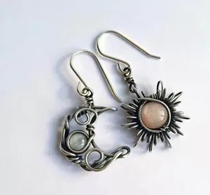 Boho Opal Sun and Moon Drop Dangle Earrings Moonstone thumbnail 2