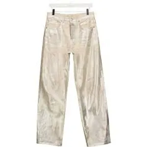 Zara Women Jeans Size 2 Silver The Boy Boy Fit Metallic Straight Leg Denim thumbnail 10