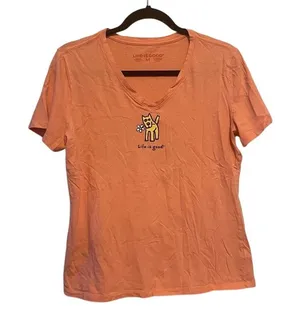 Life is Good Orange Rocket Dog and Daisy V-Neck Tee Size Medium thumbnail 1