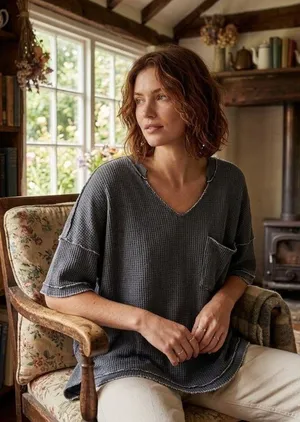 Sundance Oversized Waffle Knit Shirt Gray Size M Cottagecore Spring Boho Summer thumbnail 1