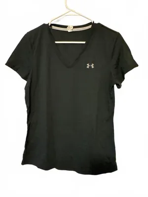 Under Armour Women's Black HeatGear V-Neck Athletic Shirt Medium thumbnail 1