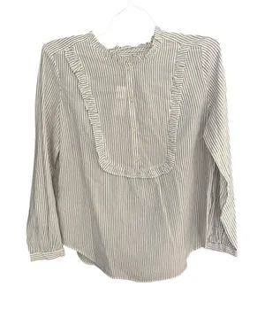 Loft Women's M pinstripe ruffle-neck shirt NWT thumbnail 1