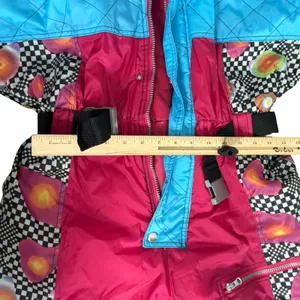 Vintage 90s Blue Pink Checkerboard Hooded Ski Suit One Piece Size S *GOOD* thumbnail 7