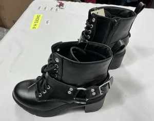 Womans NWT NOBO Ankle Moto Boots Size 7.5 Black Chunky Heel Lace Up Side Zip thumbnail 1
