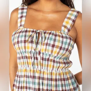 Roxy Colorful Checkered Midi‎ Dress medium 99% Cotton thumbnail 5
