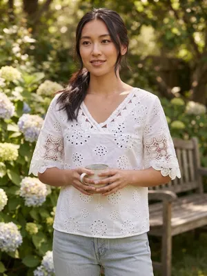 White Crocheted Blouse with Bell Sleeves Size none thumbnail 2