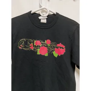 Champion Womens Small Black Graphic T-Shirt Rose Floral Logo Crew Neck‎ Tee thumbnail 3