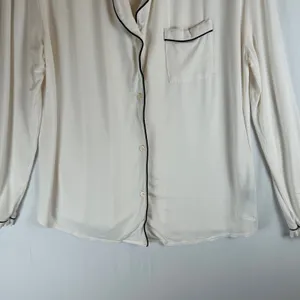 Comfrt Pajama Set Womens XL Cream White Black Piping Long Sleeve Wide Leg‎ Pants thumbnail 7