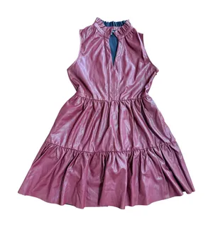 Fate Burgundy Faux Leather Tiered Dress Ruffle Neck Sleeveless S Burgundy thumbnail 1