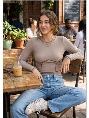 Aritzia Sunday Best Corset Stitch Crop Top Beige Size S Neutral Casual Y2K Retro thumbnail 1