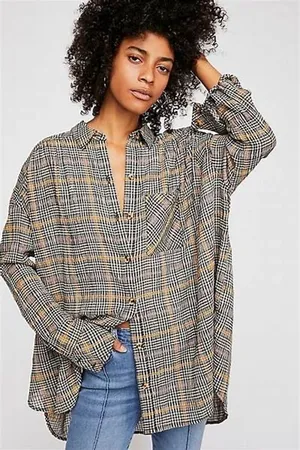 Free People Break My Stride Oversized Plaid Long Sleeve Button Up Shirt Size S thumbnail 1