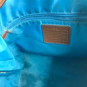 COACH Large Blue Brown Fabric Shoppers Tote thumbnail 8