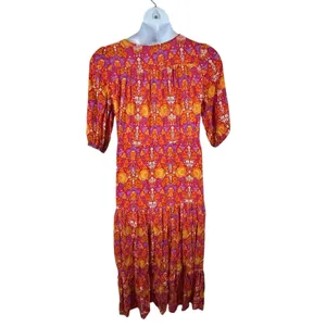 Floral Prairie Maxi Dress Small Boho Festival Cottagecore Orange Pink Romance thumbnail 7