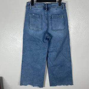 Mica Denim Jeans Size 29 Wide Leg Crop Raw Hem Patch Pockets Medium Wash Stretch thumbnail 3