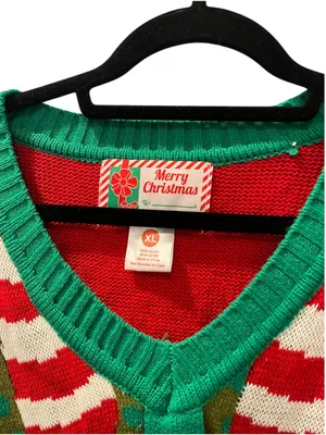 Elf Body Ugly Christmas Cardigan Sweater Women's Size XL Knit Holiday Peppermint thumbnail 3
