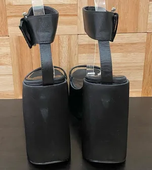NASTY GAL Black Satin Ankle Strap Buckle Chunky Wedge Platform Sandals Size 8 thumbnail 14