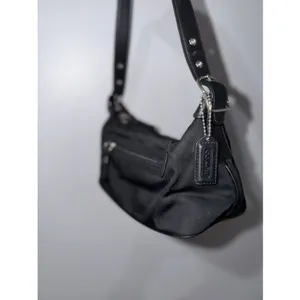 VTG Y2K Coach 7450 Nylon Twill Shoulder Bag Black Leather Trim M thumbnail 5
