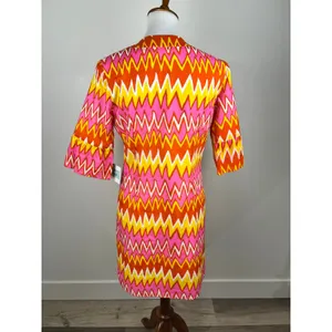 NWT Skirtin Around‎ Zig Zag Print Dress Size 8 Pink Orange Yellow 100% Cotton thumbnail 2