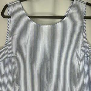 J. Crew Woman's Size Medium‎ Peplum Top Blue White Stripe Bow Detail Cotton thumbnail 5