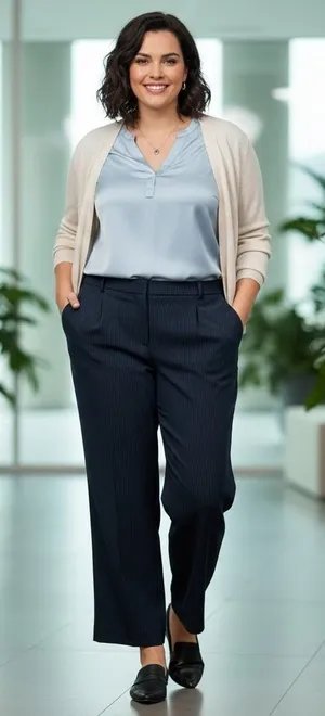 VTG Kasper Women Navy Blue Pinstripe Straight Leg Dress Pants Plus Size 18 Lined thumbnail 1