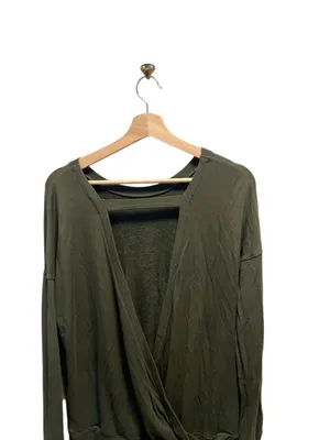 Athleta Chakra Backless Sweatshirt Olive Green Size M Yoga Gym Workout Lounge thumbnail 12