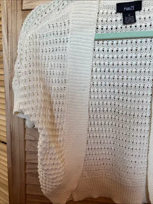 rue21 Cream Open-Front Short-Sleeve Knit Cardigan Medium thumbnail 3