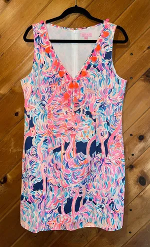 Lilly Pulitzer Head in the sand Flamingo Cabrey shift dress w pom pom accents thumbnail 1