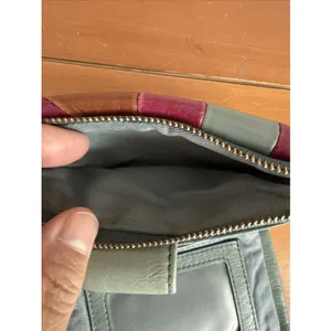 Vtg Fossil Patchwork Soft Leather Teal Wallet Snap‎ Close Zipper Colorblock-Read thumbnail 9