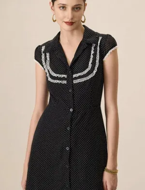 RIHOAS Women's Black Collared Polka Dot Mini Dress 3 thumbnail 3