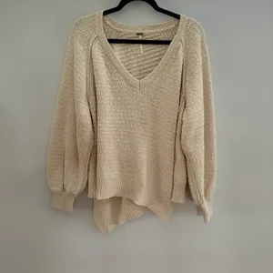 Free People Cream V-Neck Sweater thumbnail 3