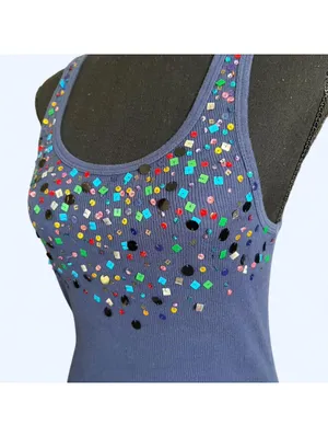 vintage y2k blue sequin tank top old navy glam fairy sparkle size medium 💙 thumbnail 6