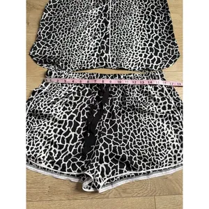 NWOT‎ Womens Loft black white leopard print satin button up shorts pajamas MP SP thumbnail 5