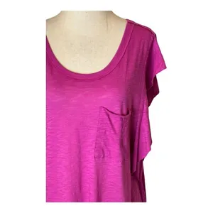 Free People Shirt Women Small Pink‎ Raspberry Ruffled So Easy Tee Top Boho NWT thumbnail 8