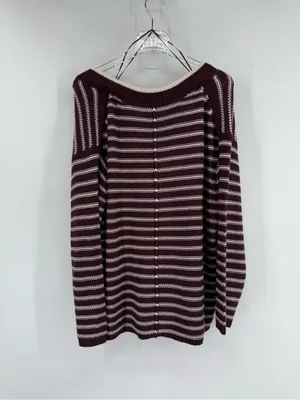 NEW‎ American Eagle Burgundy Striped Chunky Oversized V Neck Swester Sz small thumbnail 3