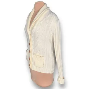 Cream Cable Knit Shawl Collar Cardigan Chunky Preppy Heritage Cozy Cabincore thumbnail 3