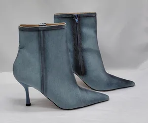 Steve Madden Womens Denim Ankle Boots Size 9.5 Blue Pointed Toe Coastal Cowgirl thumbnail 1