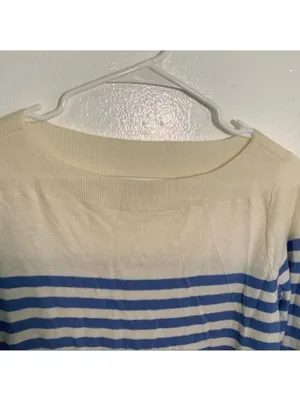Gap Women's Size Small Boatneck Sweater Moore Blue Stripe Wool Long Sleeve thumbnail 7
