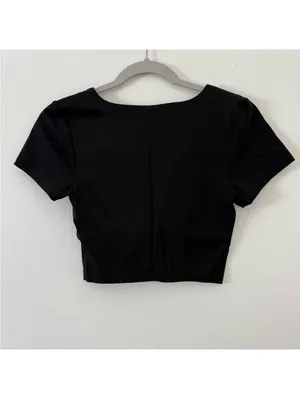 Aerie Ofline Real Me Grunge Clean Girl Black v-neck Cropped Fitted Tee- medium thumbnail 7