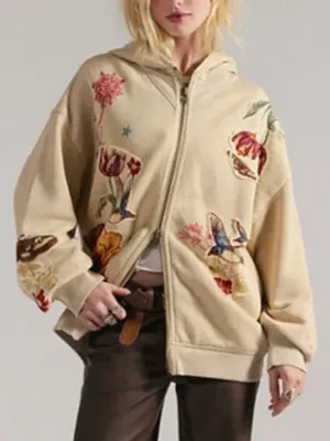 Free People Grandma's Garden Hoodie Zip Up Sweatshirt in Tea Overdye Gray NWT thumbnail 1