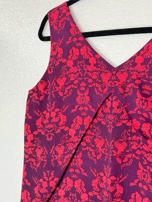 Cabi Sleeveless Blouse Medium Purple Pink Print V-Neck Layered Hem Top thumbnail 6