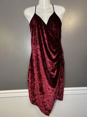 Revamped Dress Womens XL Burgundy Crushed Velvet Wrap Surplice Asymmetrical thumbnail 2