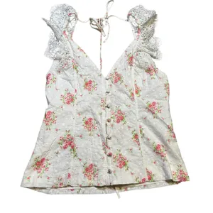 🌸 Nightcap‎ White Floral Lace Cotton Top M Cottagecore Romantic Blouse 🌸 thumbnail 1