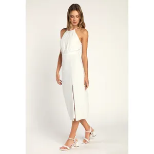 NWOT Lulus Dreamy Date Night White Sleeveless Midi Dress Wedding Cocktail Size M thumbnail 4