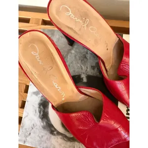 Vintage David Aaron Red Leather Slide Mule Heels Y2K Open Toe Pumps Size 8 thumbnail 4